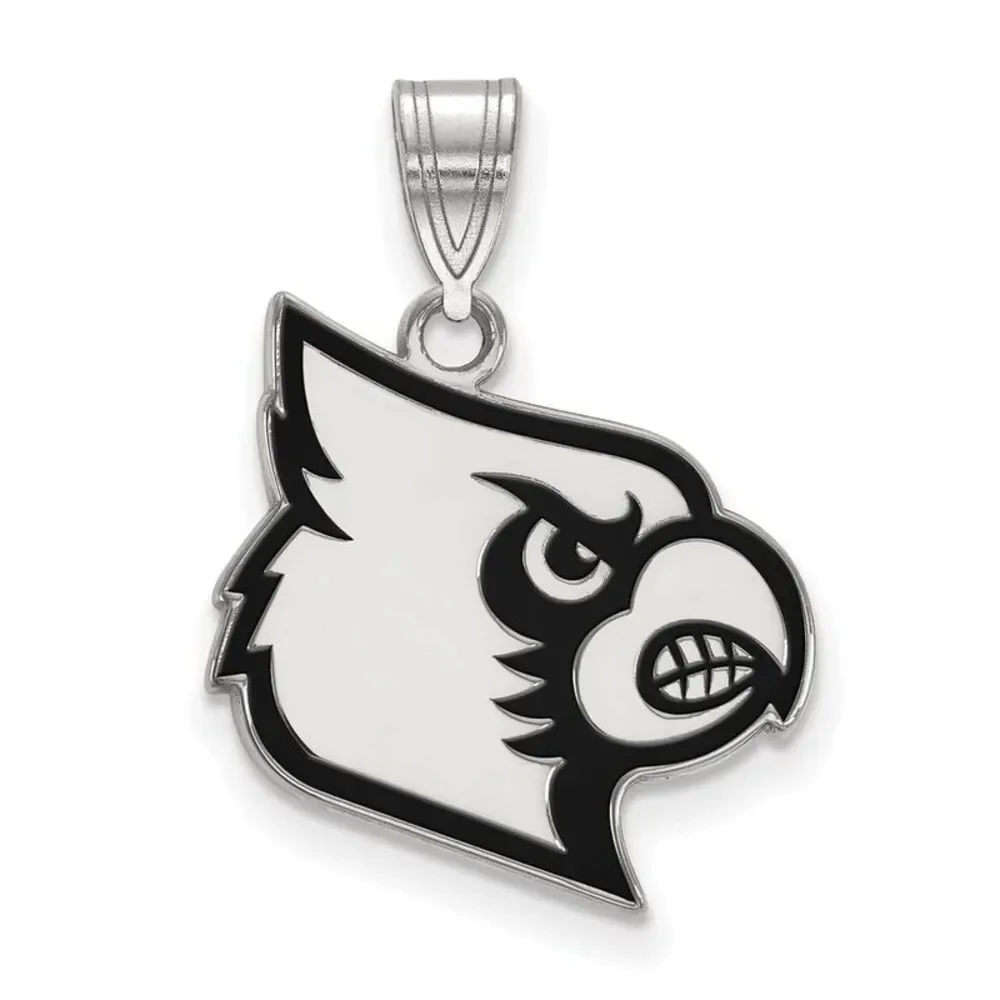 Sterling Silver Rhodium Plated U. of Louisville Large Enamel Pendant